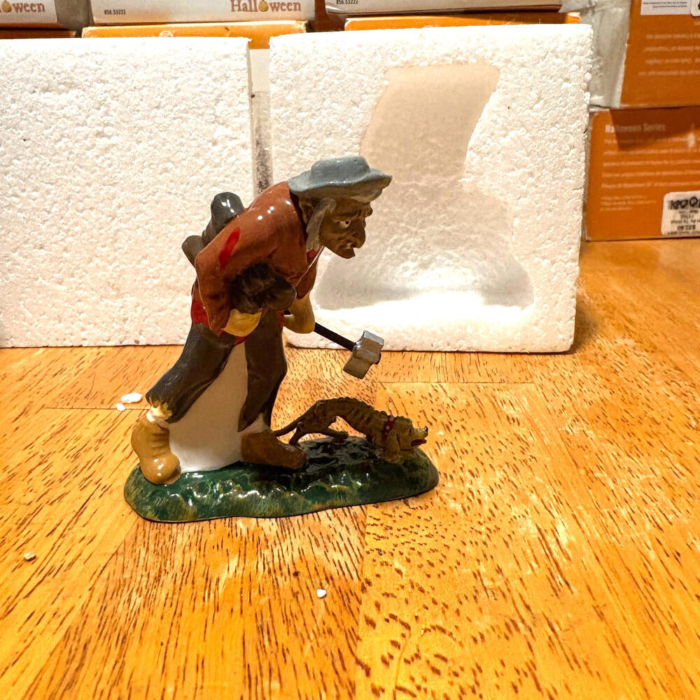 Vintage Halloween Village Old Hermit in the Woods Figurine Spooky Cabin Access